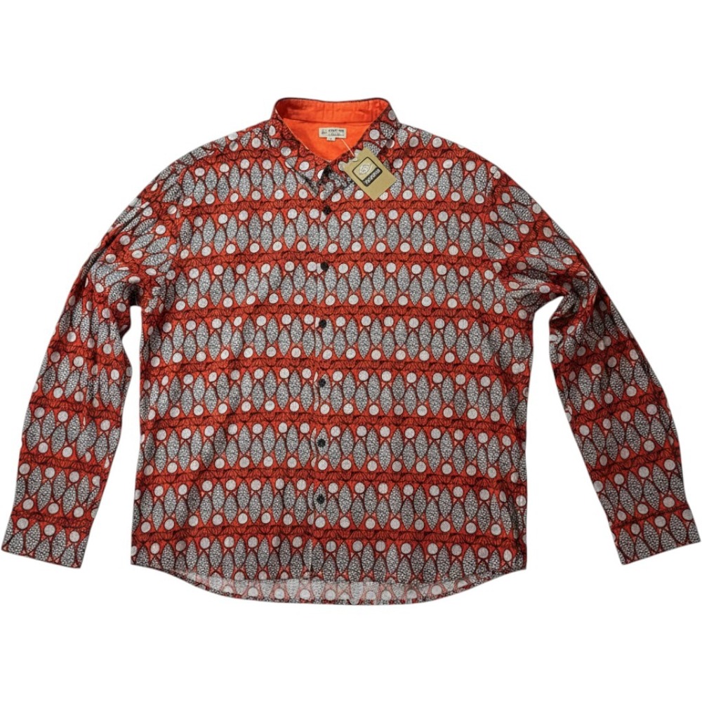 Apsara Men's XXL Long Sleeve Button Down Shirt Orange Geometric Block Print NWT